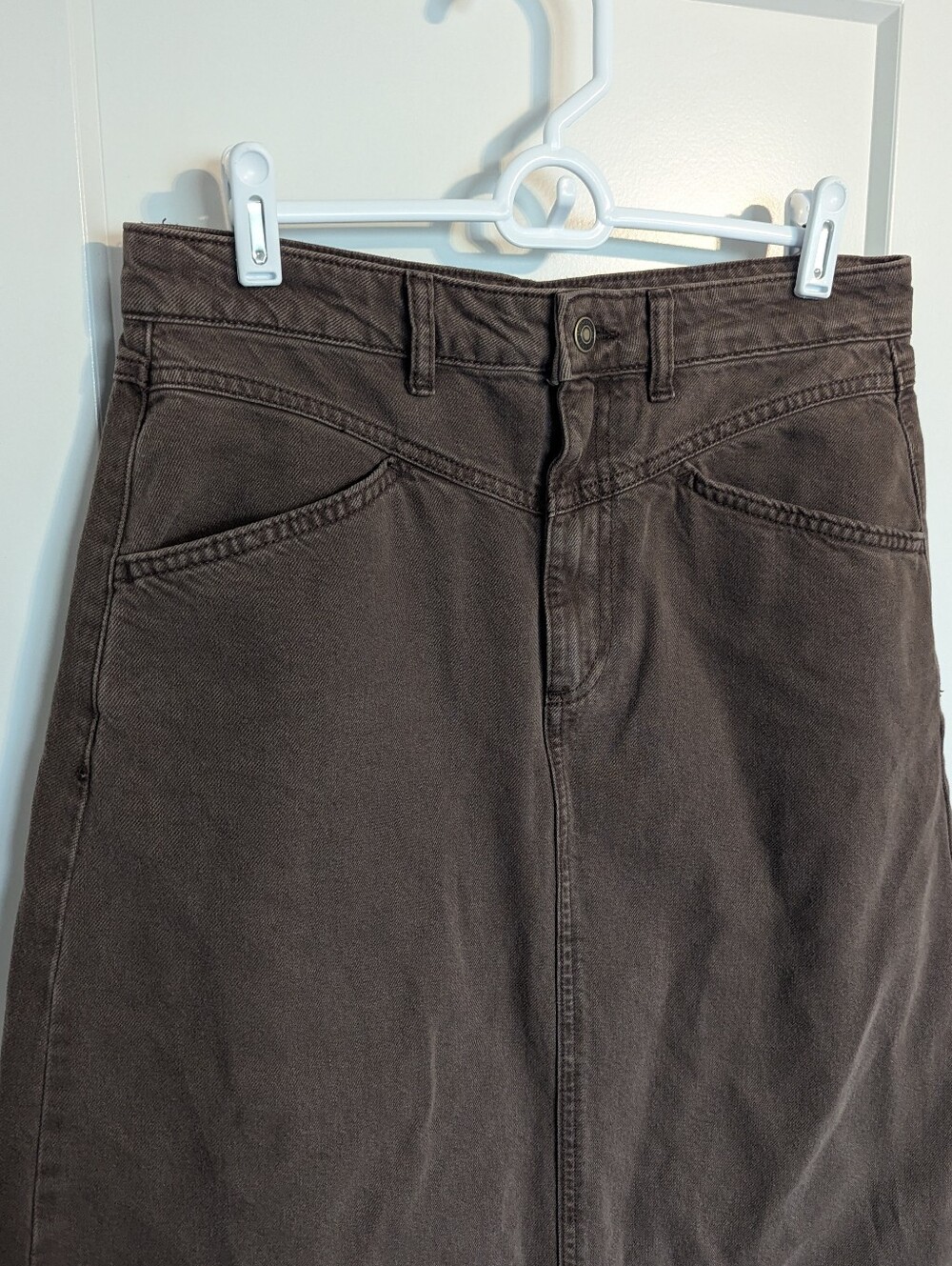 We The Free - Free People Come As You Are Denim Maxi Skirt- Chocolate Brown sz 6 - Picture 3 of 5
